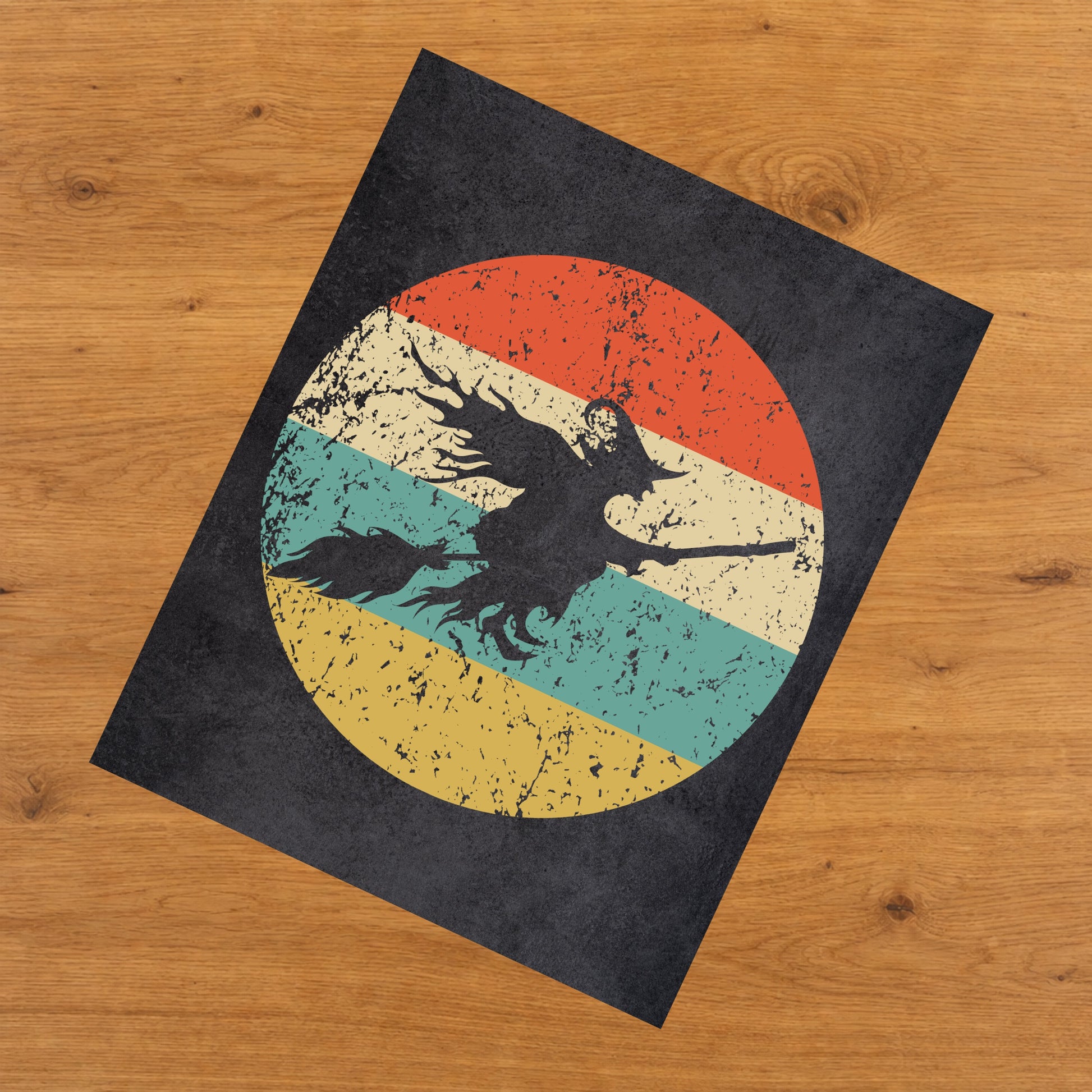Flying Witch Halloween Icon Retro 8"x10" Wall Art Print