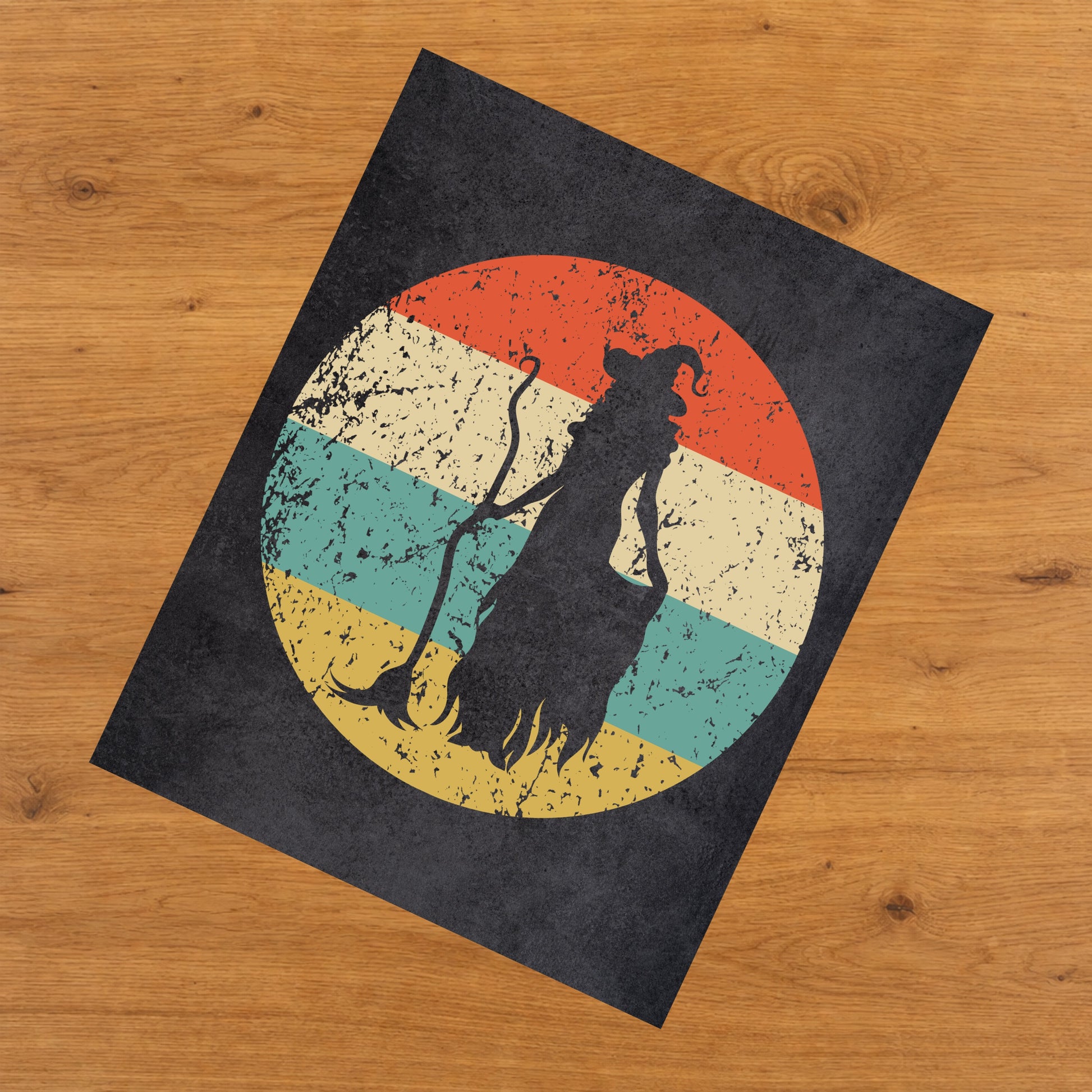 Witch with Broomstick Halloween Icon Retro 8"x10" Wall Art Print