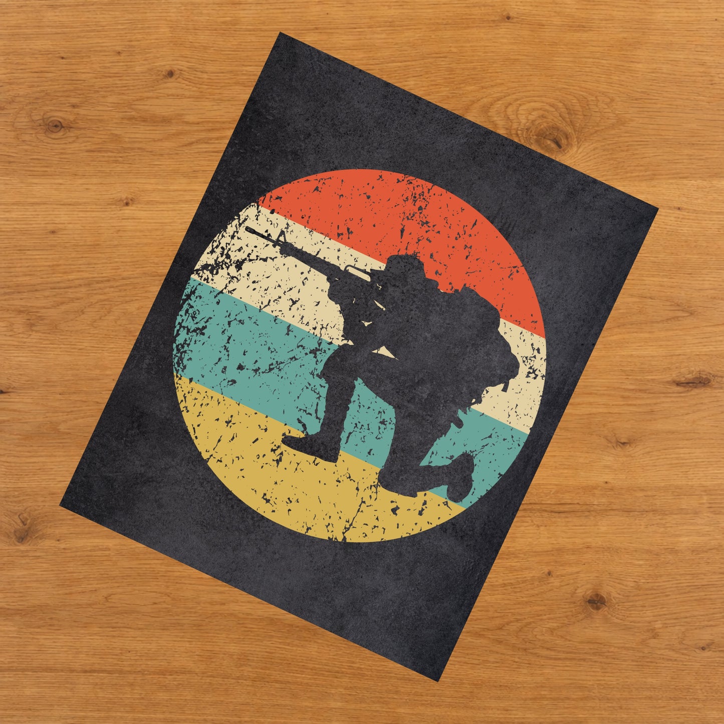 Crouching Soldier Military Icon Retro 8"x10" Wall Art Print