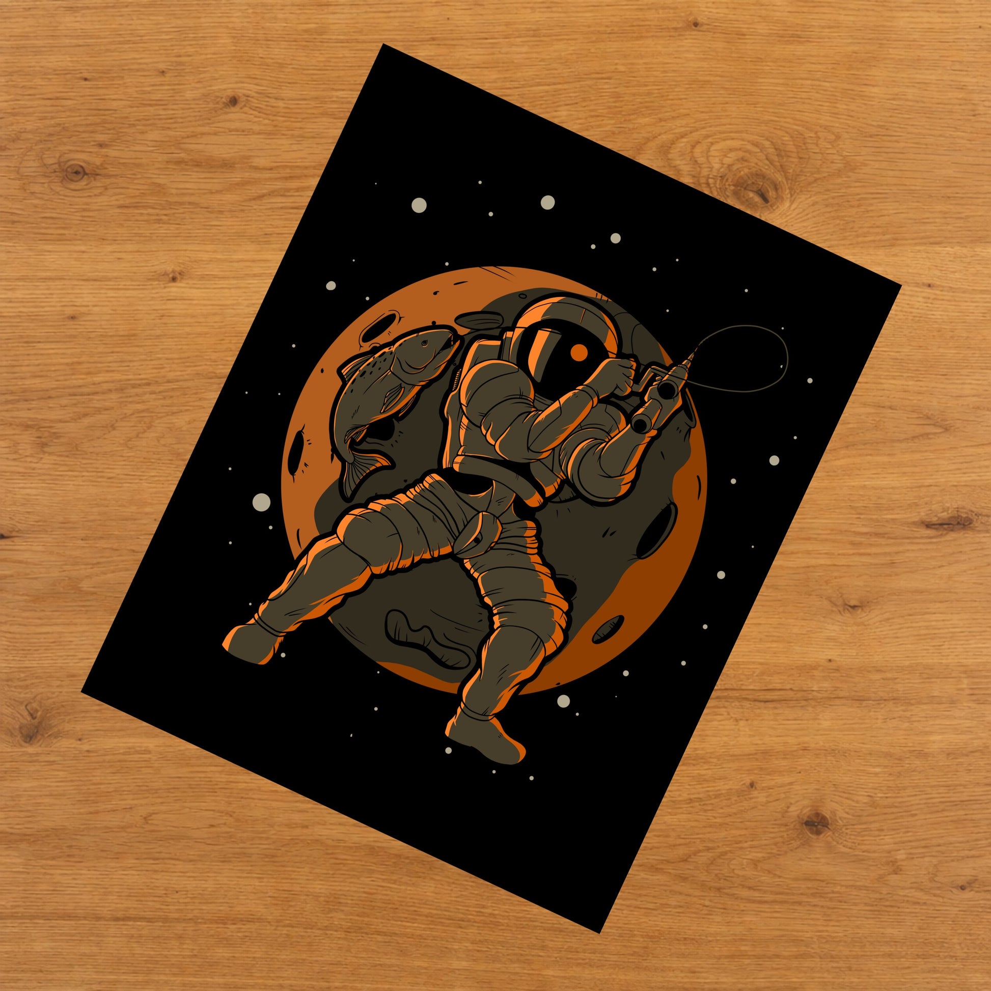 Fishing Astronaut Outer Space Spaceman 8"x10" Wall Art Print