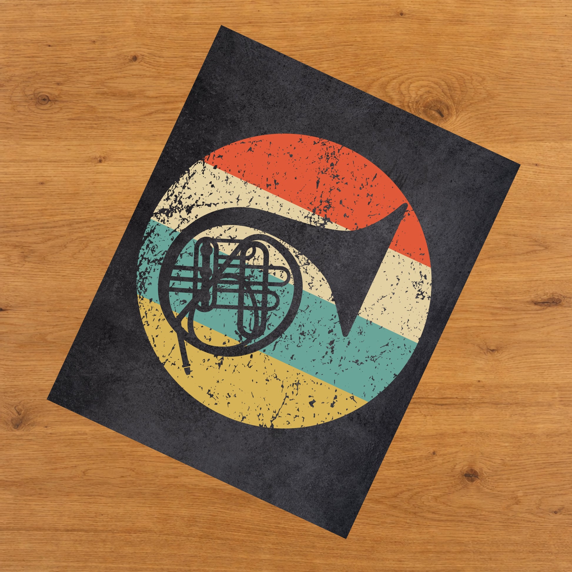 French Horn Musical Instrument Music Icon Retro 8"x10" Wall Art Print