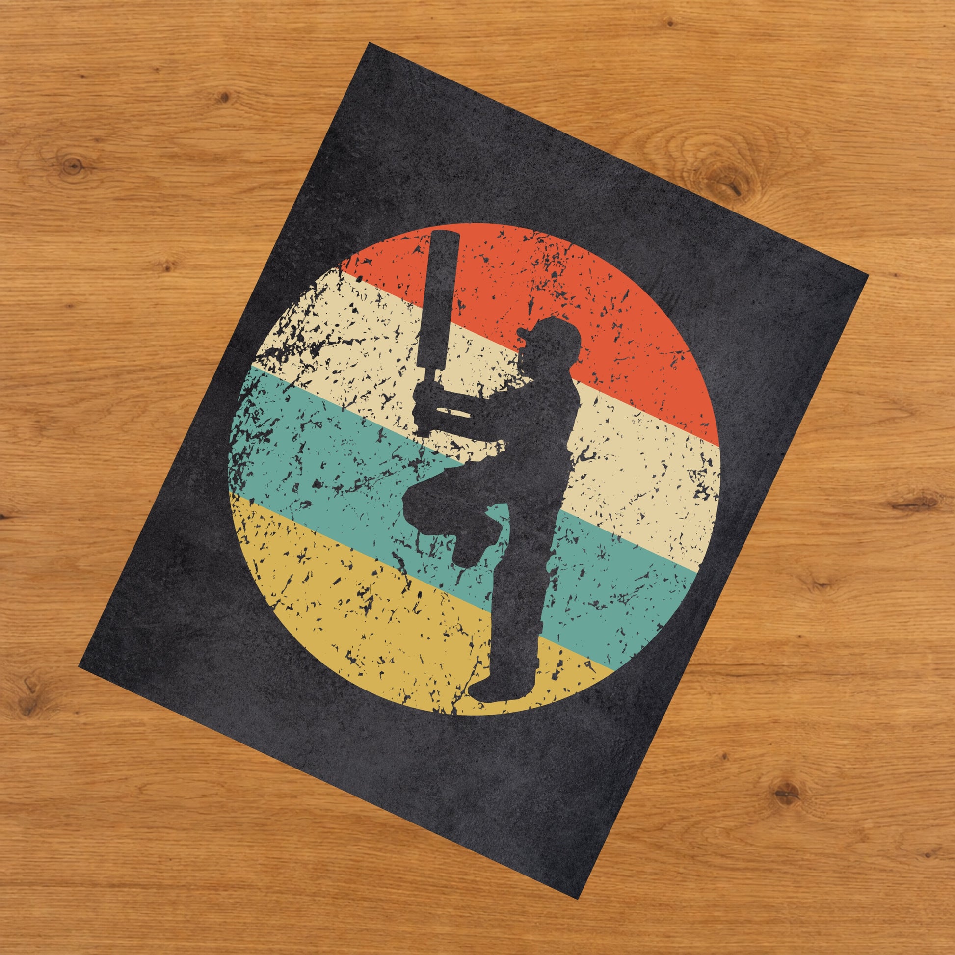 Cricket Player Sports Icon Retro 8"x10" Wall Art Print