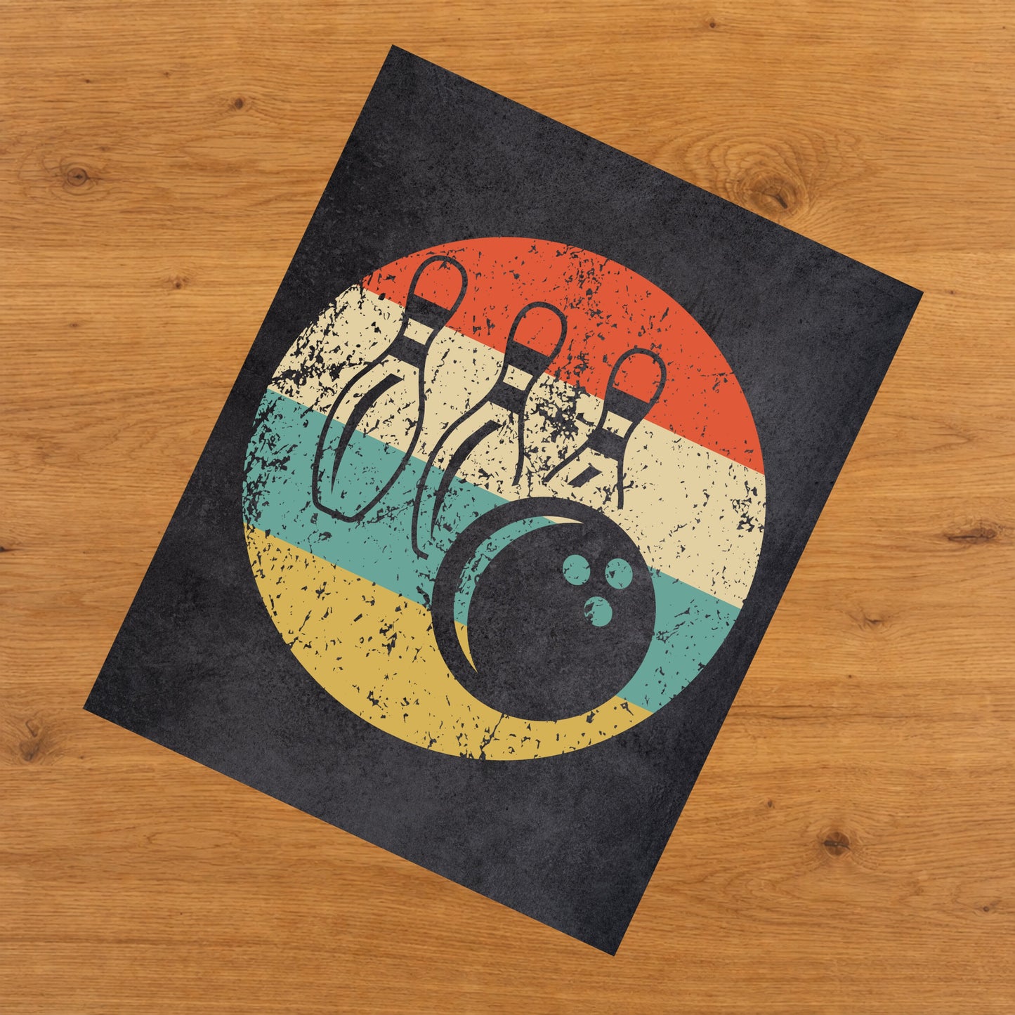Bowling Ball and Pins Icon Retro 8"x10" Wall Art Print