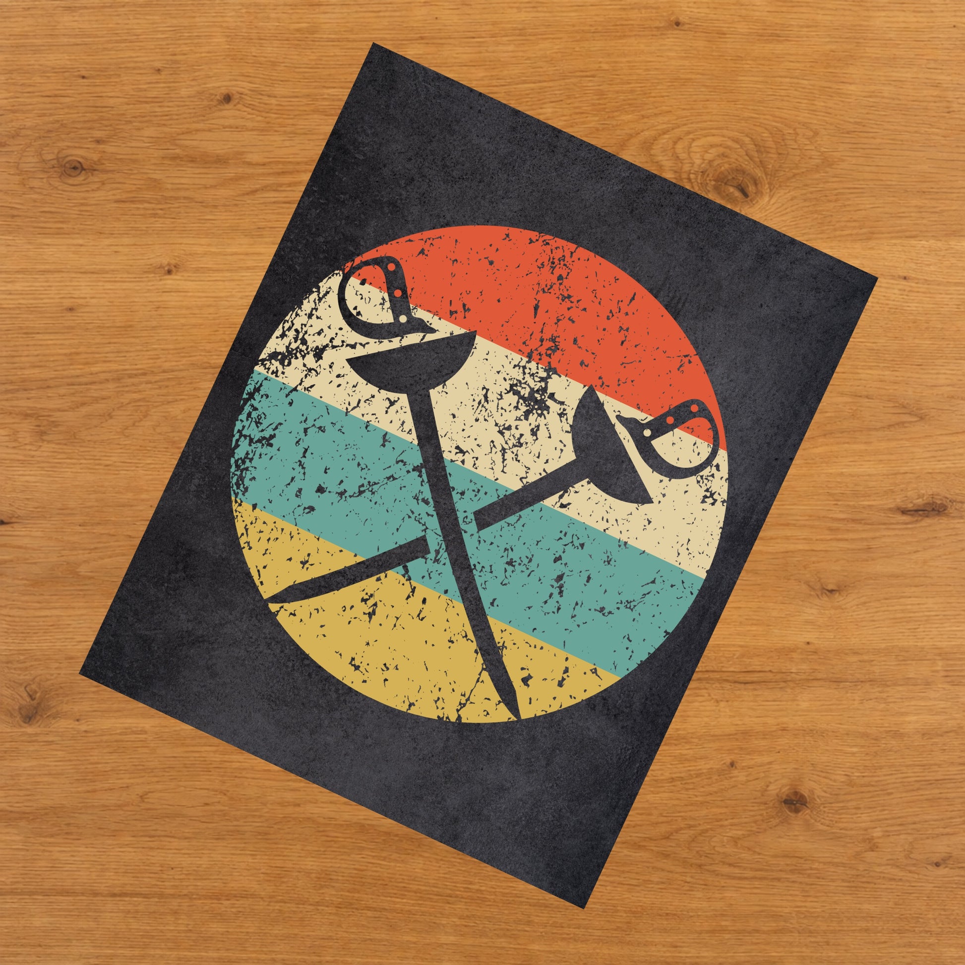 Fencing Sabre Swords Icon Retro 8"x10" Wall Art Print