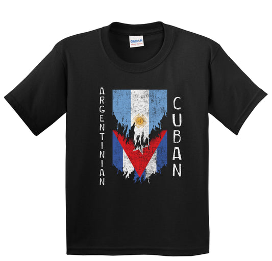 Argentinian Cuban Flags Ripped Torn Argentina Cuba Youth T-Shirt