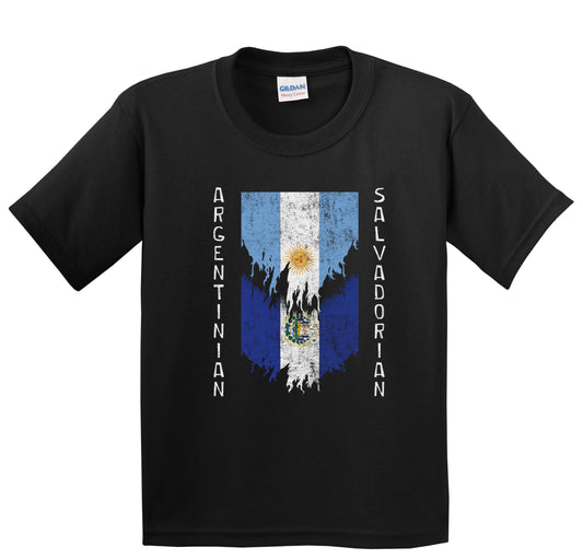 Argentinian Salvadorian Flags Ripped Torn Argentina El Salvador Youth T-Shirt