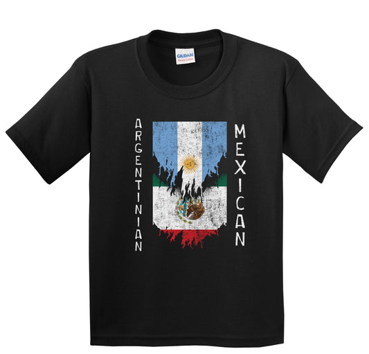 Argentinian Mexican Flags Ripped Torn Argentina Mexico Youth T-Shirt