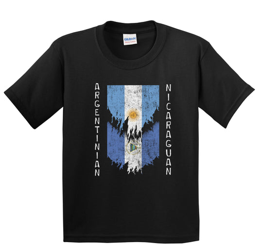 Argentinian Nicaraguan Flags Ripped Torn Argentina Nicaragua Youth T-Shirt
