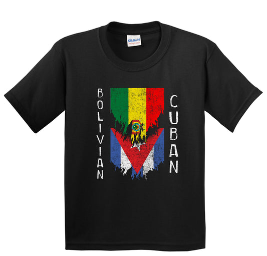 Bolivian Cuban Flags Ripped Torn Bolivia Cuba Youth T-Shirt