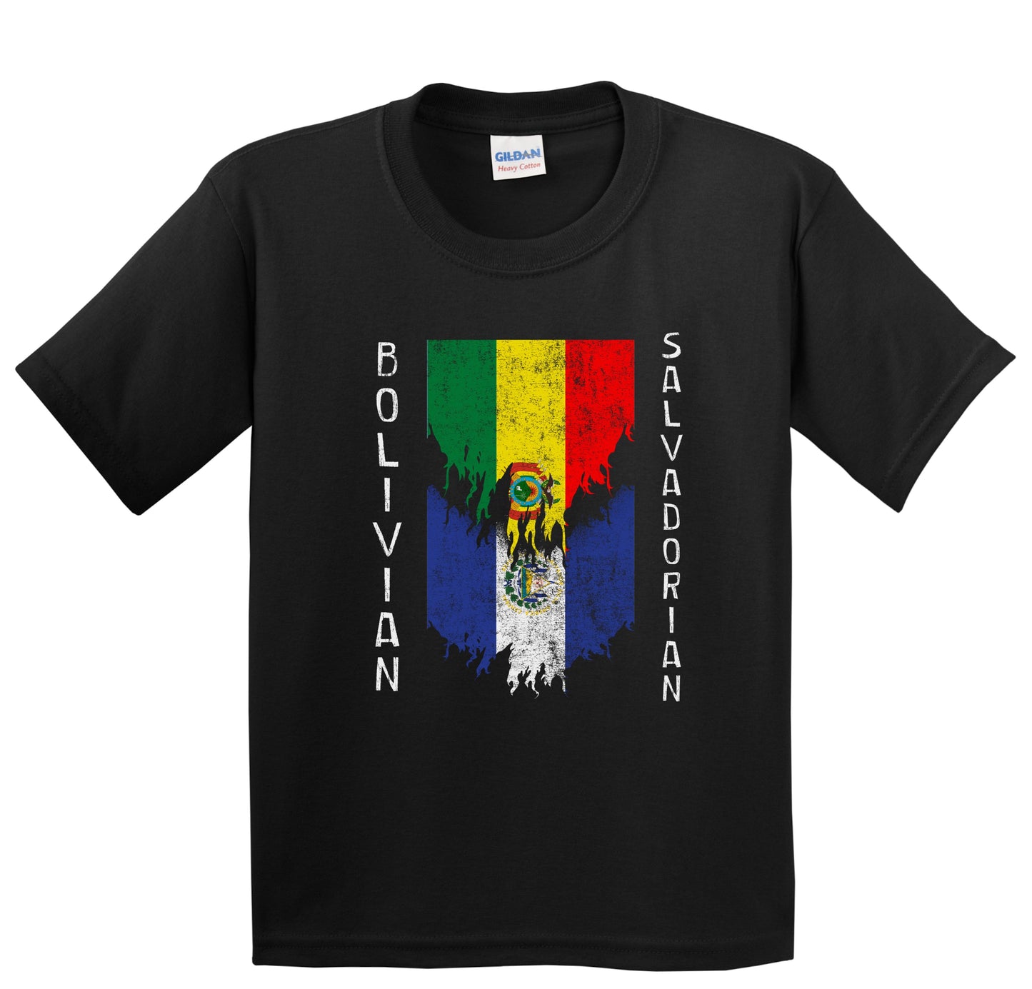 Bolivian Salvadorian Flags Ripped Torn Bolivia El Salvador Youth T-Shirt