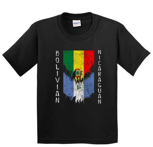 Bolivian Nicaraguan Flags Ripped Torn Bolivia Nicaragua Youth T-Shirt