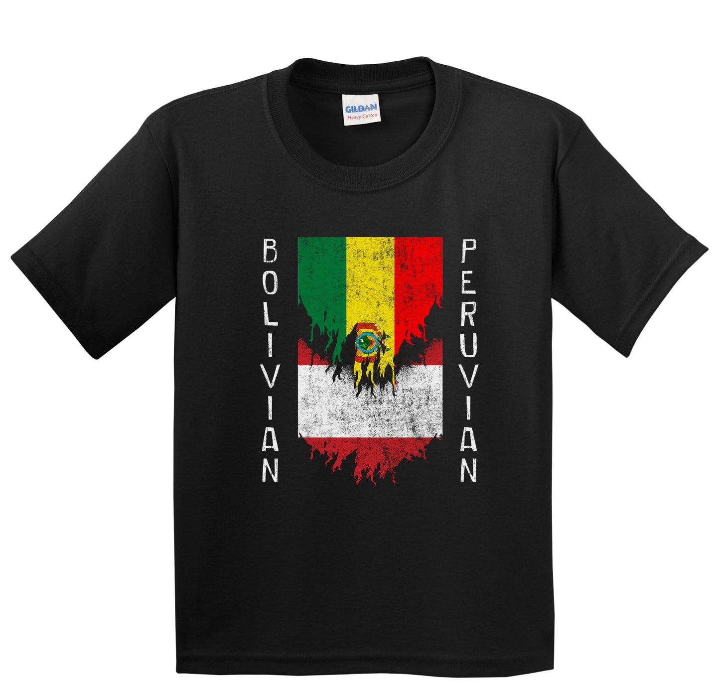 Bolivian Peruvian Flags Ripped Torn Bolivia Peru Youth T-Shirt