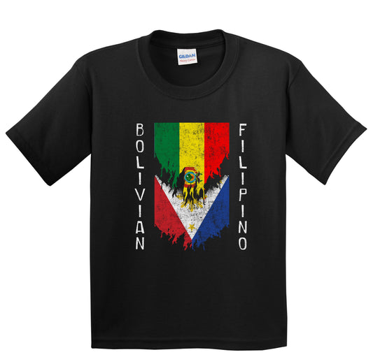 Bolivian Filipino Flags Ripped Torn Bolivia Philippines Youth T-Shirt
