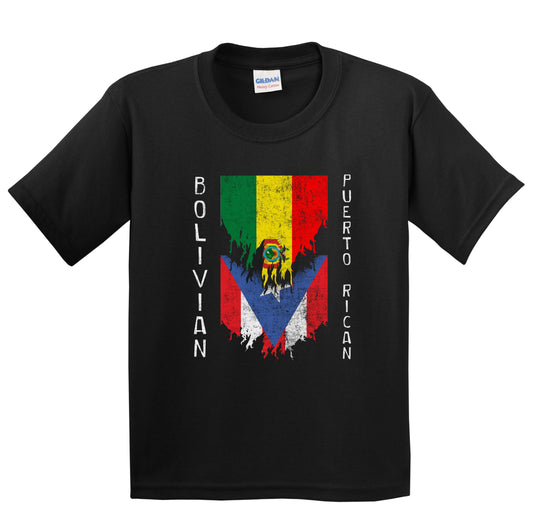 Bolivian Puerto Rican Flags Ripped Torn Bolivia Puerto Rico Youth T-Shirt