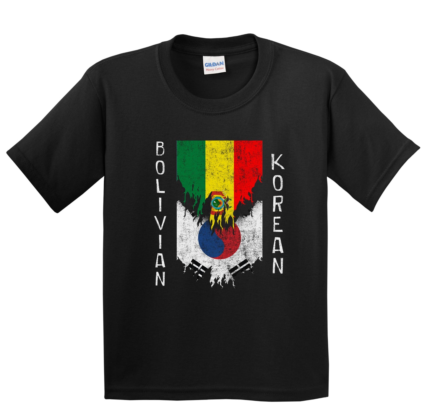 Bolivian Korean Flags Ripped Torn Bolivia South Korea Youth T-Shirt