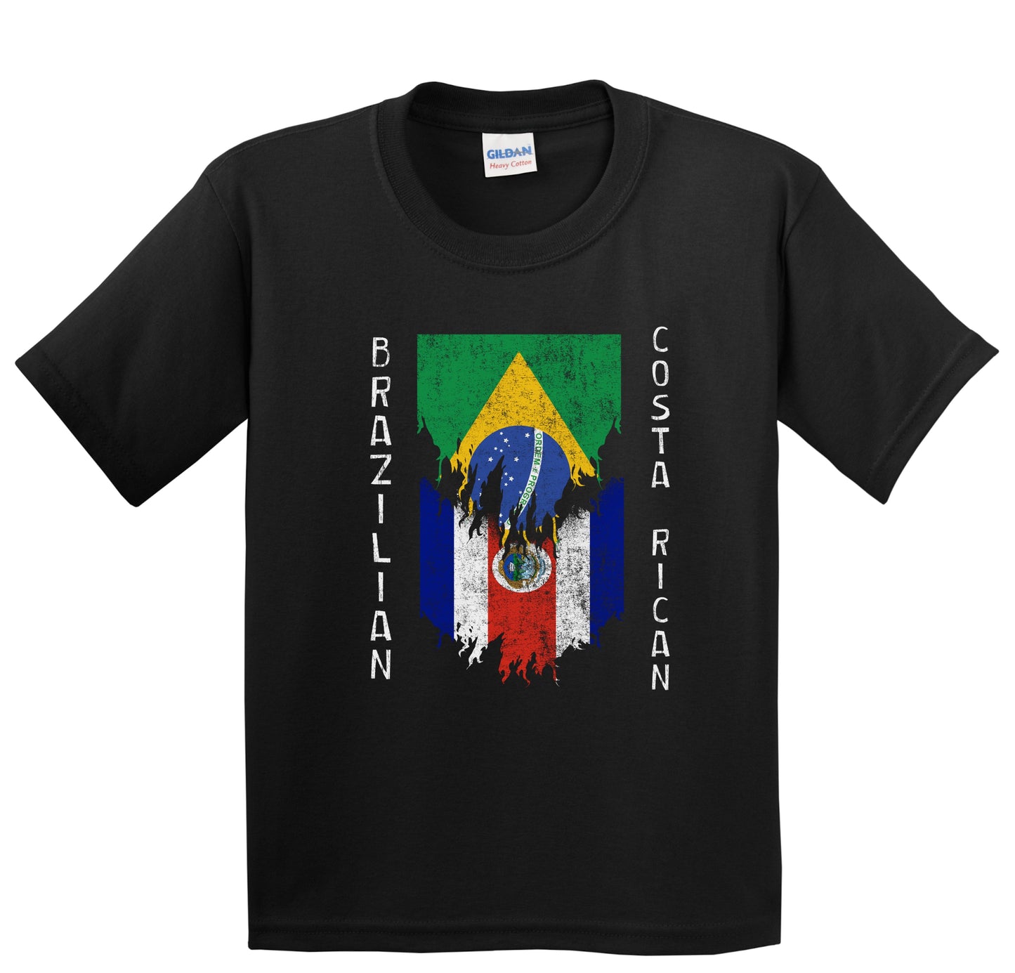 Brazilian Costa Rican Flags Ripped Torn Brazil Costa Rica Youth T-Shirt