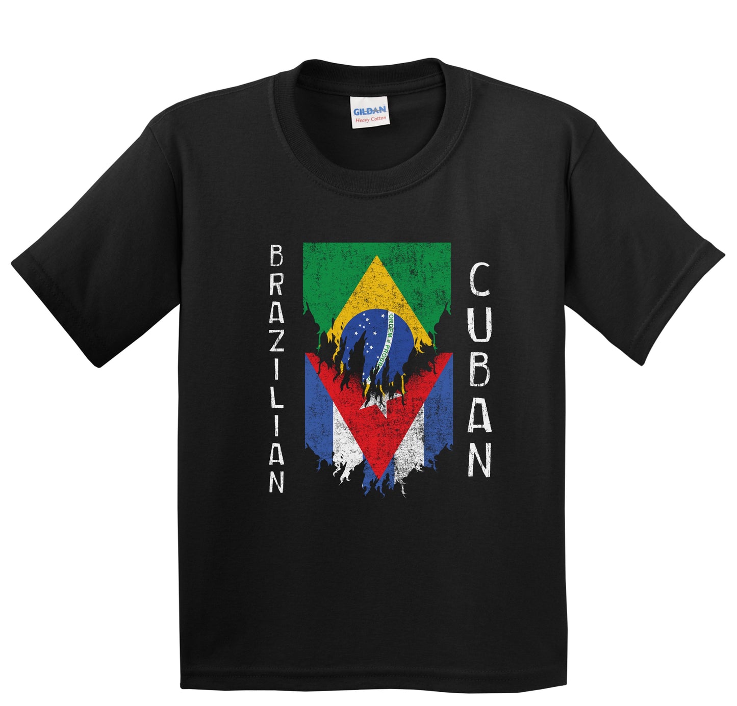 Brazilian Cuban Flags Ripped Torn Brazil Cuba Youth T-Shirt