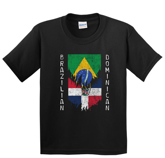 Brazilian Dominican Flags Ripped Torn Brazil Dominican Republic Youth T-Shirt