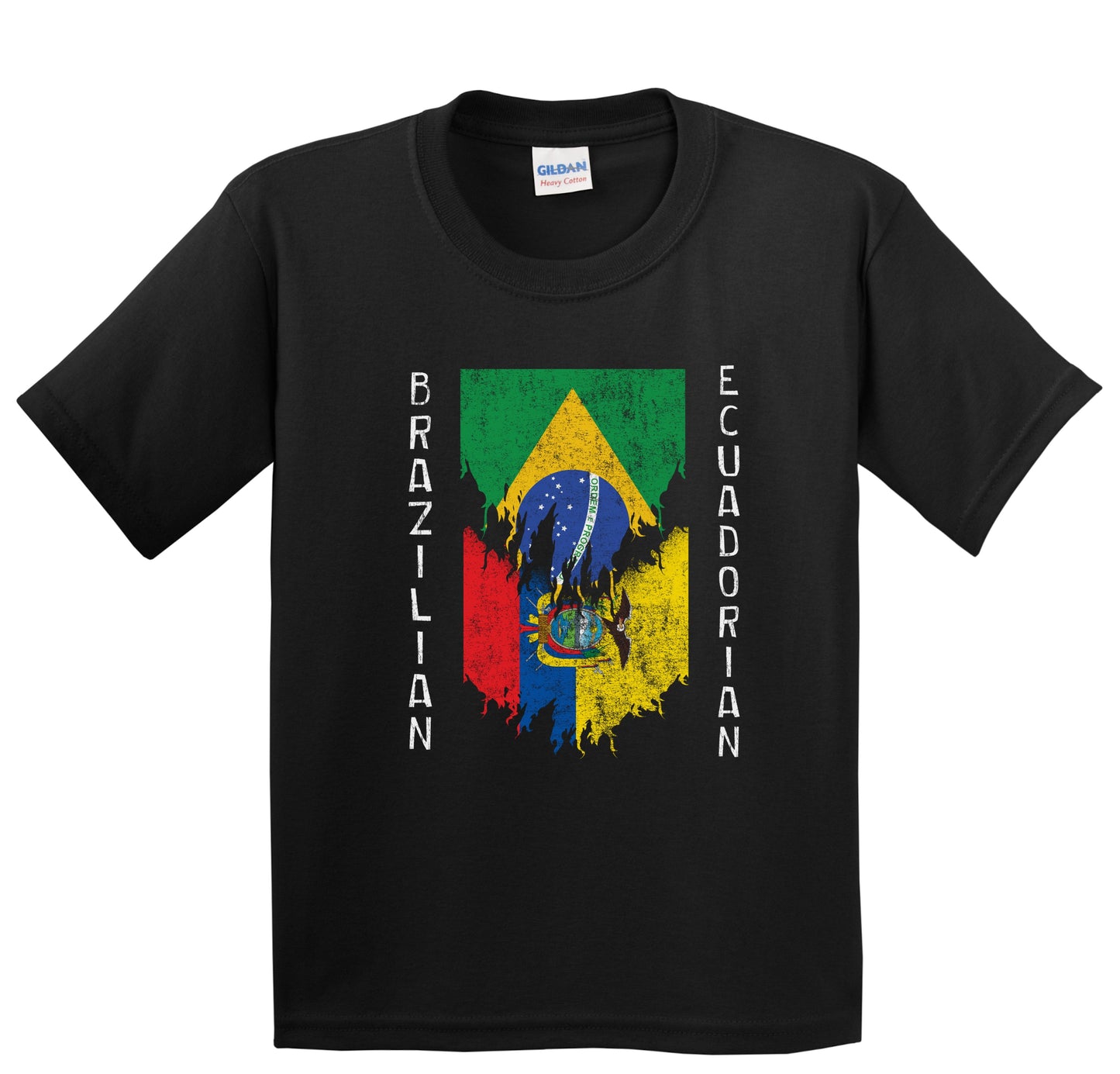 Brazilian Ecuadorian Flags Ripped Torn Brazil Ecuador Youth T-Shirt