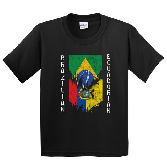 Brazilian Ecuadorian Flags Ripped Torn Brazil Ecuador Youth T-Shirt
