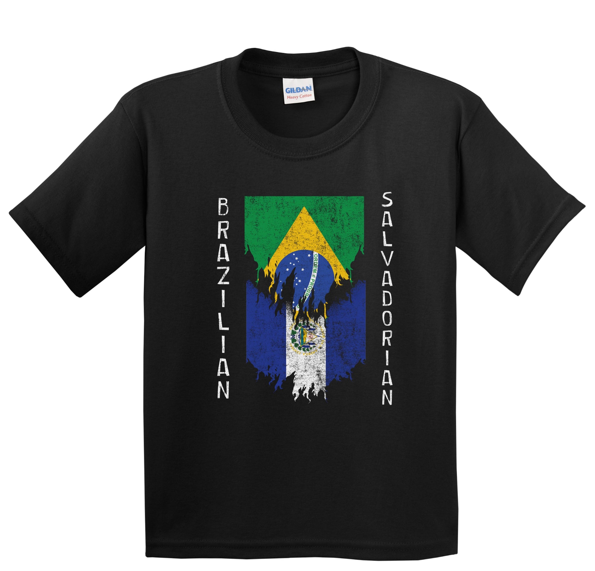 Brazilian Salvadorian Flags Ripped Torn Brazil El Salvador Youth T-Shirt