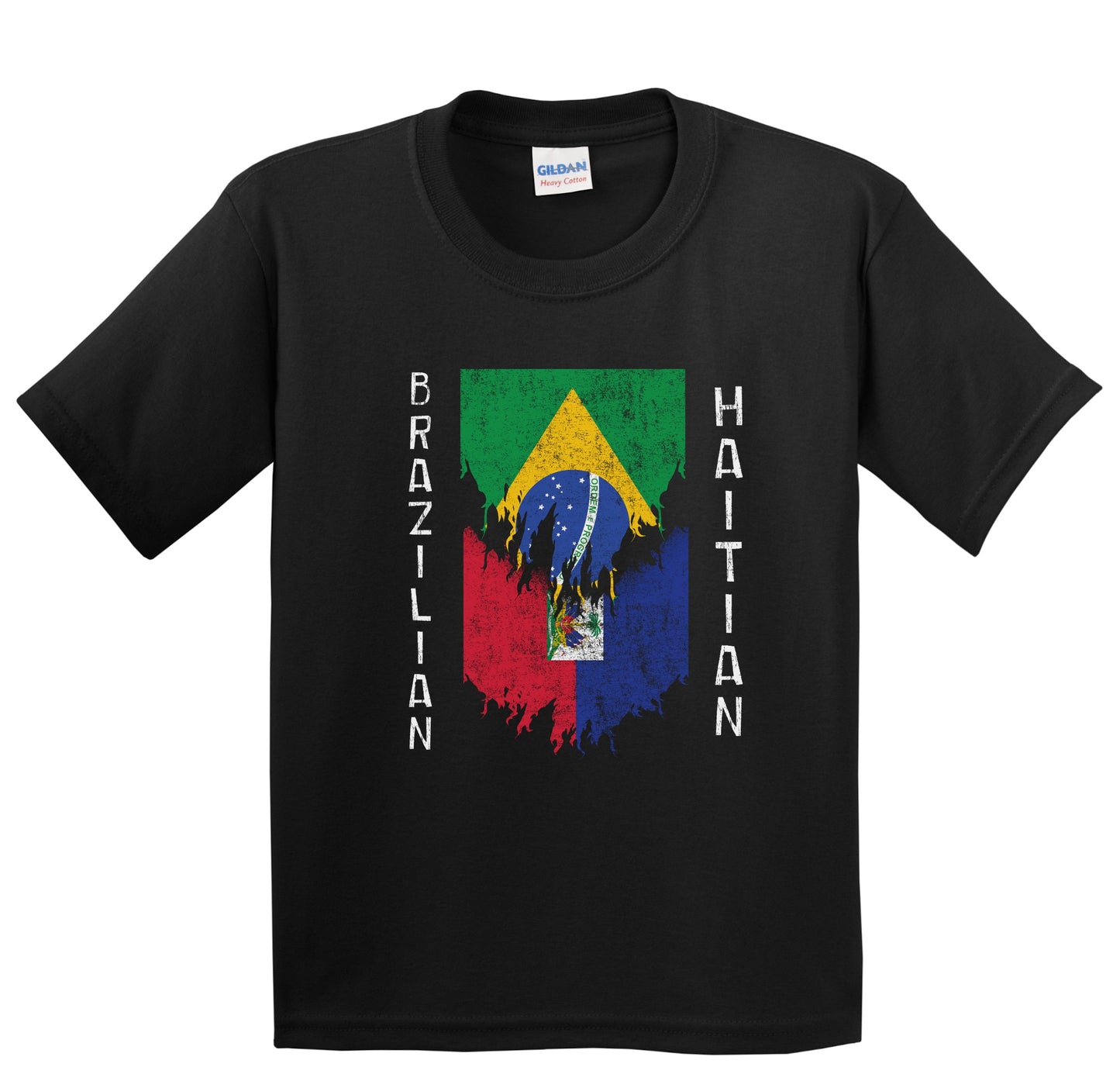 Brazilian Haitian Flags Ripped Torn Brazil Haiti Youth T-Shirt