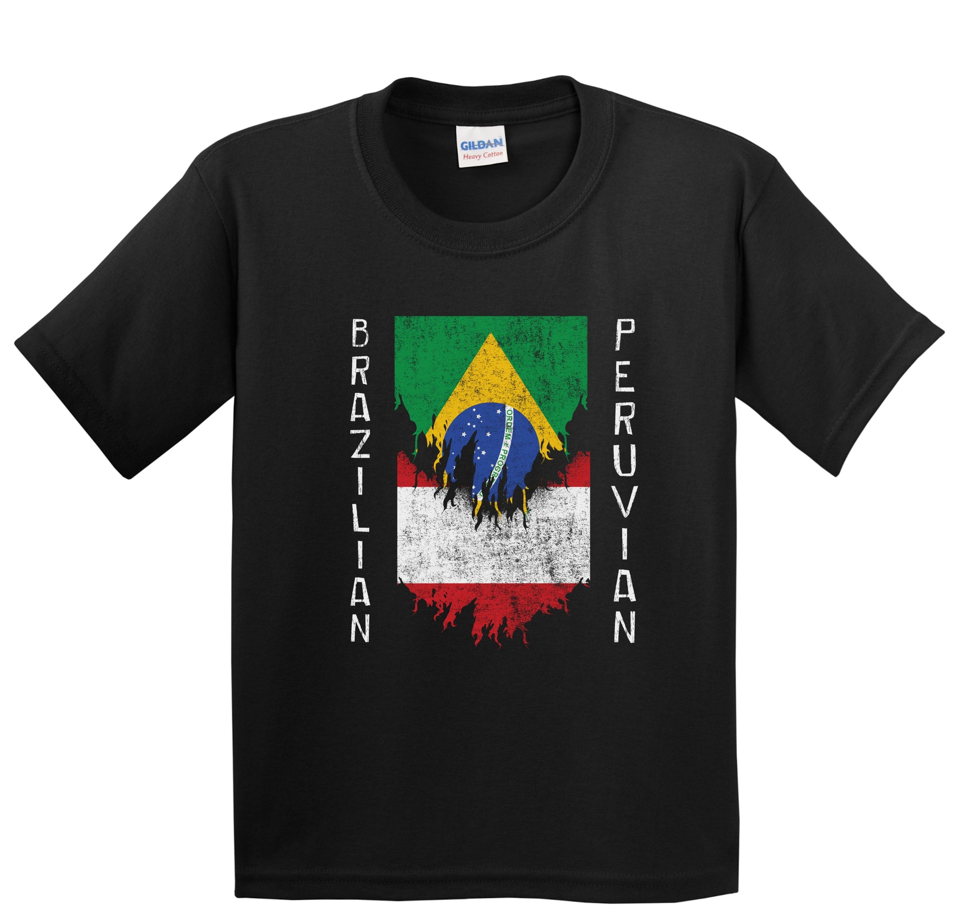 Brazilian Peruvian Flags Ripped Torn Brazil Peru Youth T-Shirt