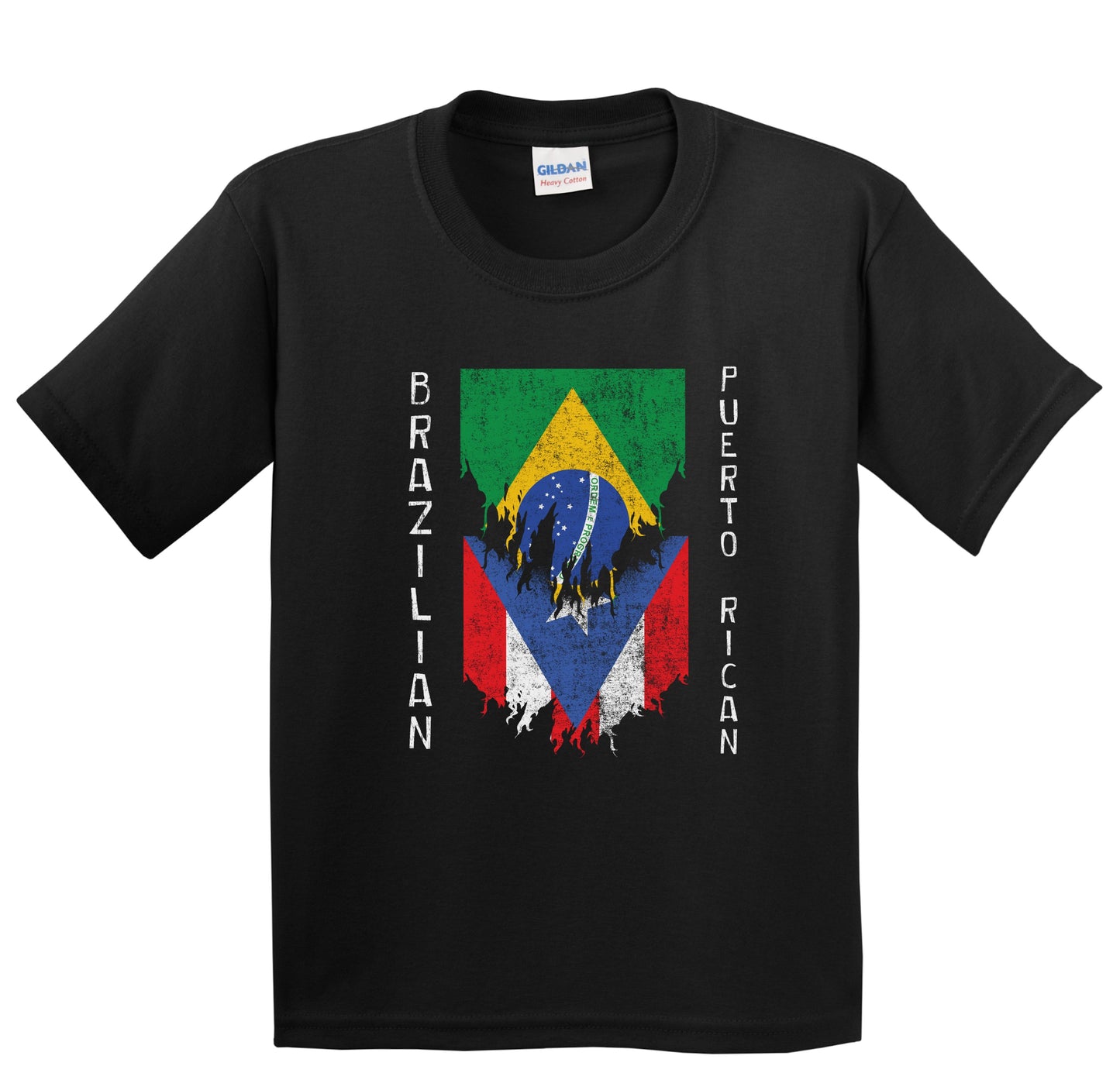 Brazilian Puerto Rican Flags Ripped Torn Brazil Puerto Rico Youth T-Shirt