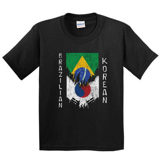 Brazilian Korean Flags Ripped Torn Brazil South Korea Youth T-Shirt