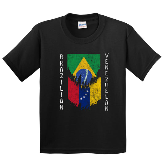 Brazilian Venezuelan Flags Ripped Torn Brazil Venezuela Youth T-Shirt
