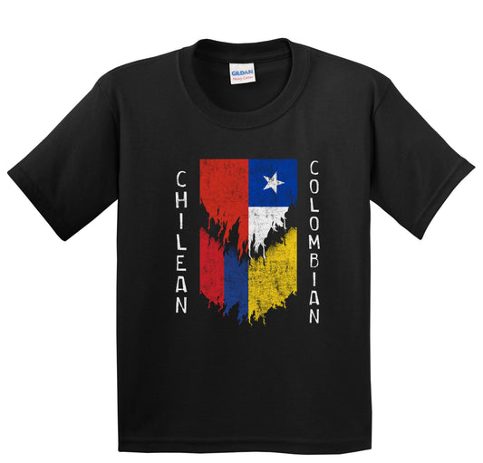 Chilean Colombian Flags Ripped Torn Chile Colombia Youth T-Shirt