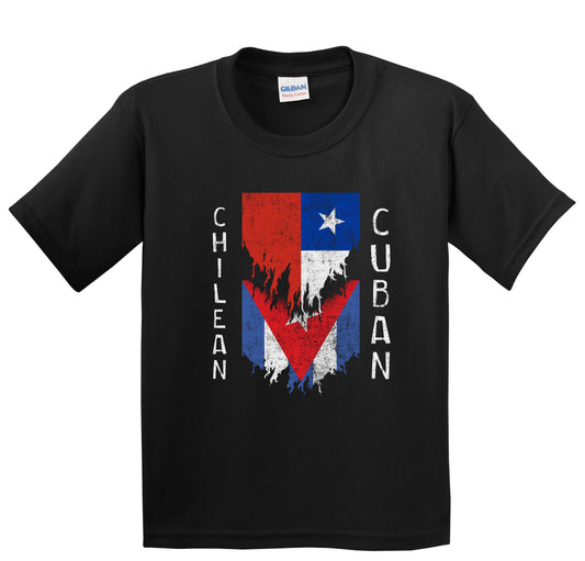 Chilean Cuban Flags Ripped Torn Chile Cuba Youth T-Shirt