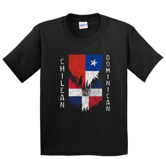 Chilean Dominican Flags Ripped Torn Chile Dominican Republic Youth T-Shirt