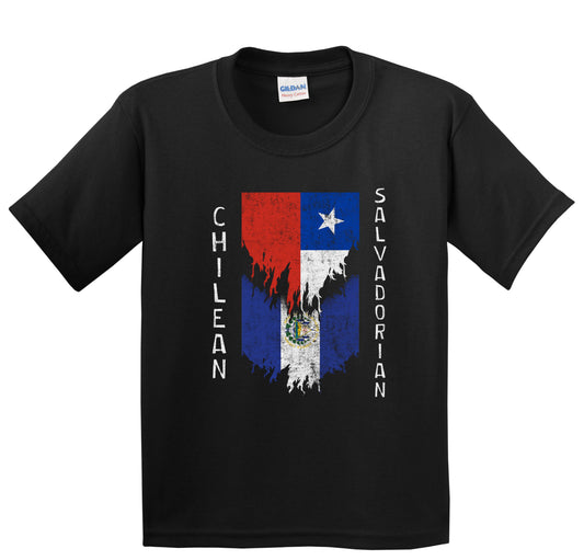 Chilean Salvadorian Flags Ripped Torn Chile El Salvador Youth T-Shirt