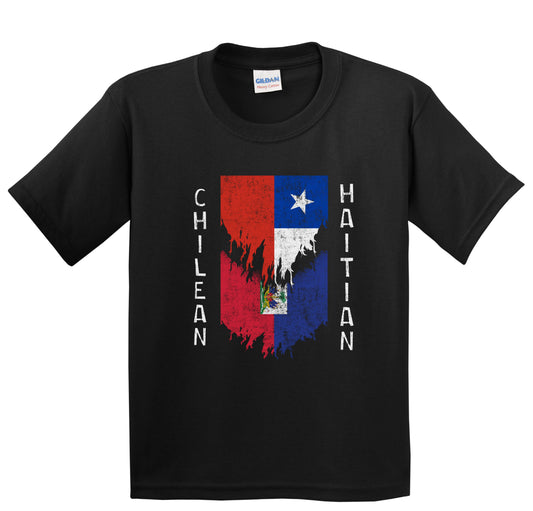 Chilean Haitian Flags Ripped Torn Chile Haiti Youth T-Shirt