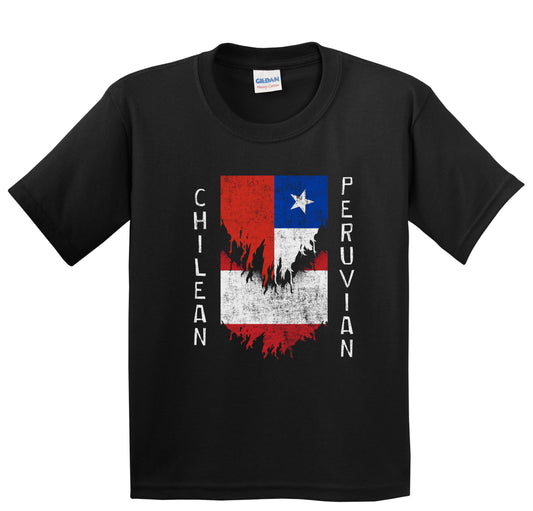 Chilean Peruvian Flags Ripped Torn Chile Peru Youth T-Shirt