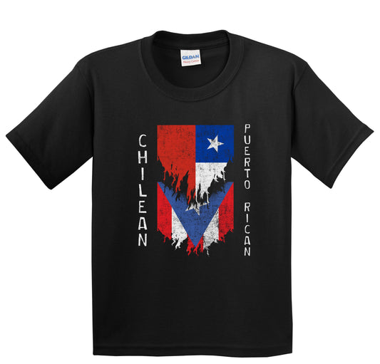 Chilean Puerto Rican Flags Ripped Torn Chile Puerto Rico Youth T-Shirt