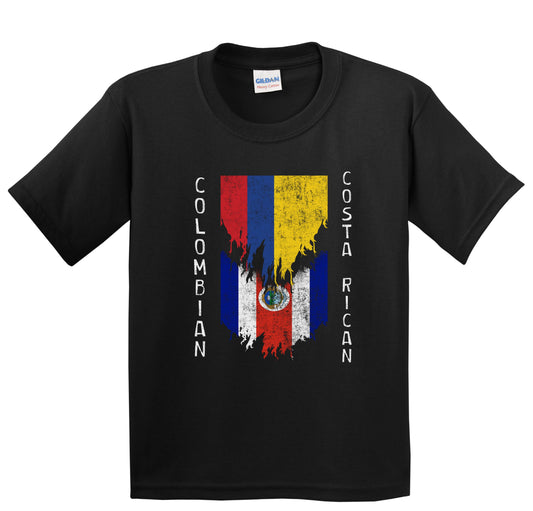 Colombian Costa Rican Flags Ripped Torn Colombia Costa Rica Youth T-Shirt