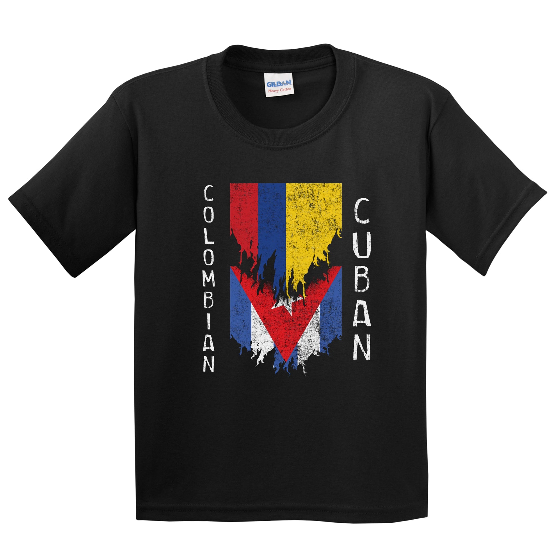 Colombian Cuban Flags Ripped Torn Colombia Cuba Youth T-Shirt
