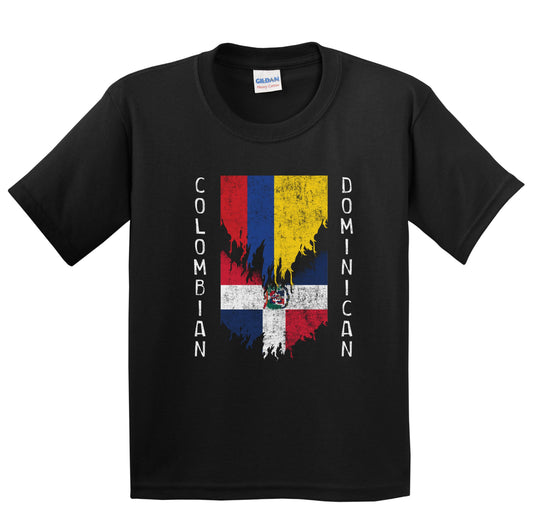 Colombian Dominican Flags Ripped Torn Colombia Dominican Republic Youth T-Shirt