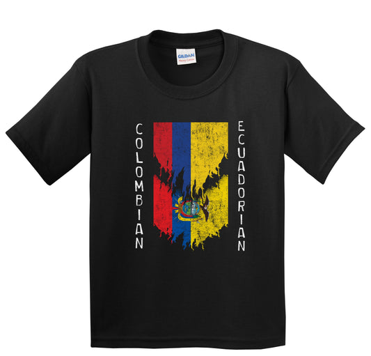 Colombian Ecuadorian Flags Ripped Torn Colombia Ecuador Youth T-Shirt