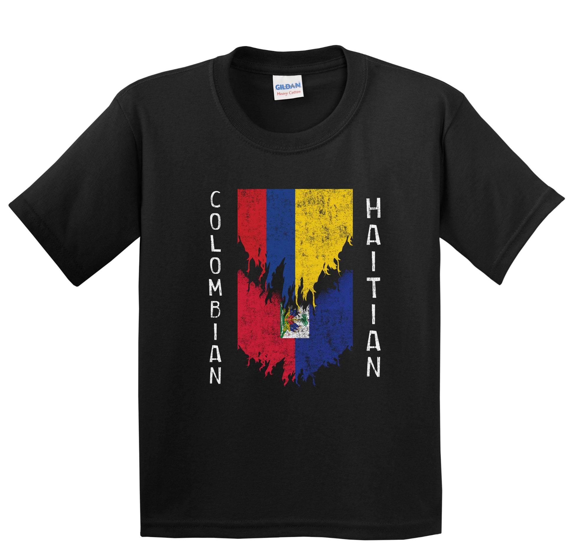 Colombian Haitian Flags Ripped Torn Colombia Haiti Youth T-Shirt