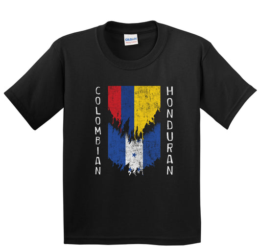 Colombian Honduran Flags Ripped Torn Colombia Honduras Youth T-Shirt