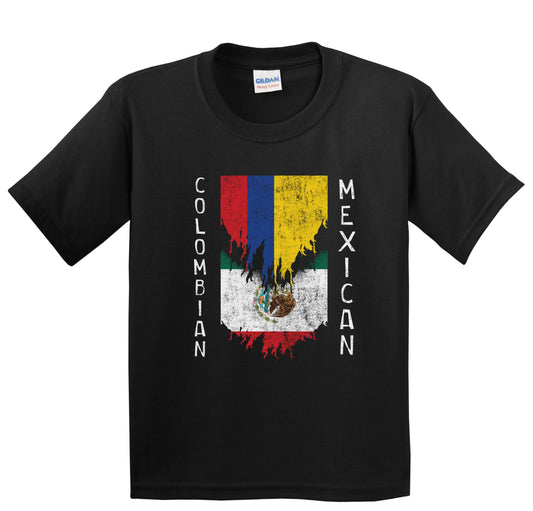 Colombian Mexican Flags Ripped Torn Colombia Mexico Youth T-Shirt