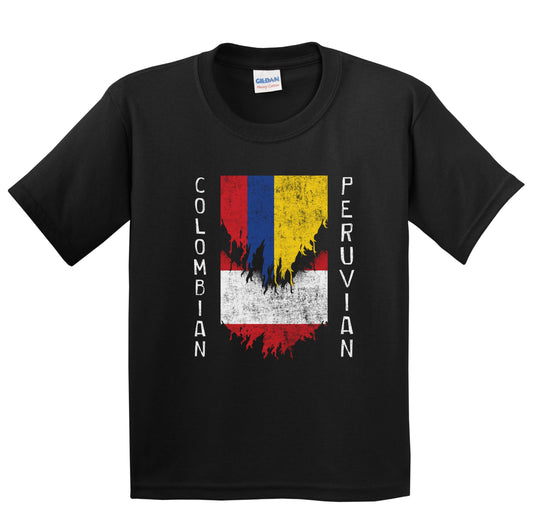 Colombian Peruvian Flags Ripped Torn Colombia Peru Youth T-Shirt