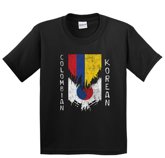 Colombian Korean Flags Ripped Torn Colombia South Korea Youth T-Shirt