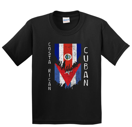 Costa Rican Cuban Flags Ripped Torn Costa Rica Cuba Youth T-Shirt