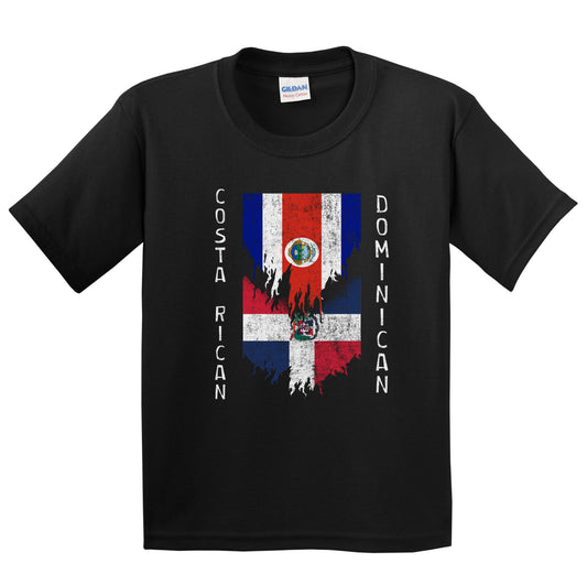 Costa Rican Dominican Flags Ripped Torn Costa Rica Dominican Republic Youth T-Shirt