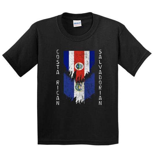 Costa Rican Salvadorian Flags Ripped Torn Costa Rica El Salvador Youth T-Shirt