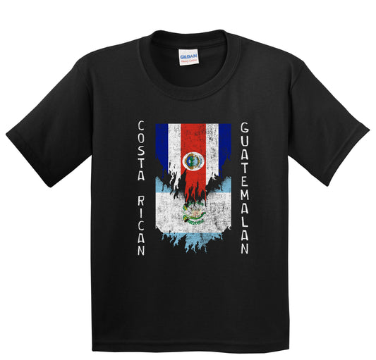 Costa Rican Guatemalan Flags Ripped Torn Costa Rica Guatemala Youth T-Shirt